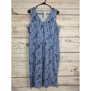 Westloop Midi Dress L Womens Blue White Sleeveless V Neck Light Weight NWT